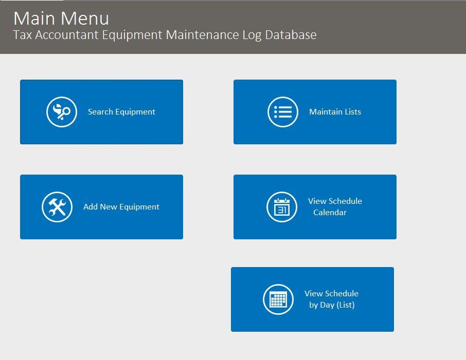 Tax Accountant Equipment Maintenance Log Tracking Template | Equipment Database